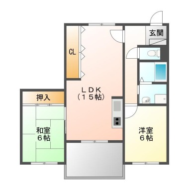 沖浜東 マンション 2LDK 6Bの間取り図