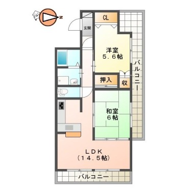沖浜町 マンション 2LDK 5Aの間取り図