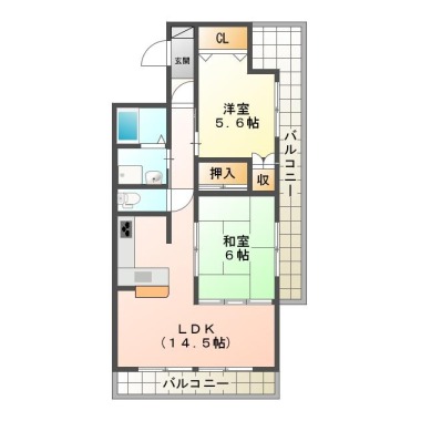 沖浜町 マンション 2LDK 5Fの間取り図