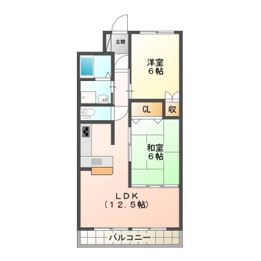 沖浜町 マンション 2LDK 6Cの間取り図