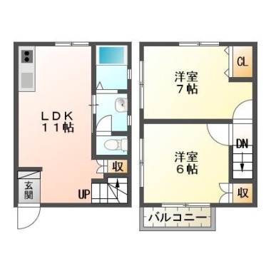 富吉 一戸建て 2LDK Gの間取り図