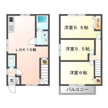 富吉 一戸建て 3LDK Bの間取り図