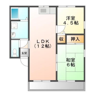 八万町法花 アパート 2LDK 2-Cの間取り図