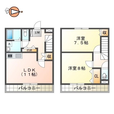 北田宮 アパート 2LDK 102の間取り図