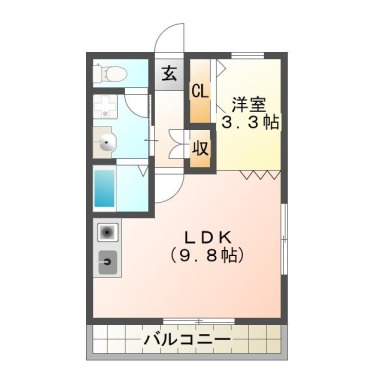 福島 マンション 1LDK 201の間取り図
