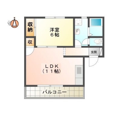 南矢三町 アパート 1LDK 102の間取り図