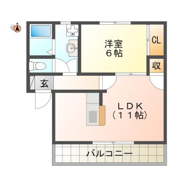 南矢三町 アパート 1LDK 103の間取り図