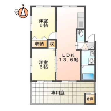 北矢三町 アパート 2LDK B102の間取り図