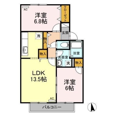 ルミナス山城 B102の間取り図