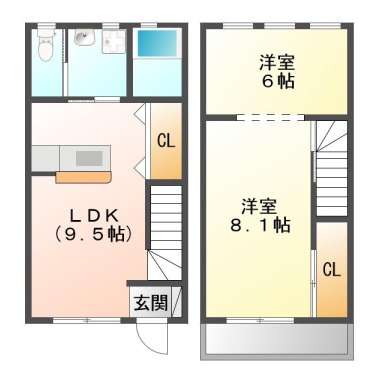 庄町 アパート 1LDK 1の間取り図