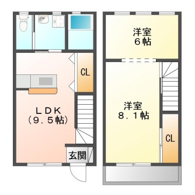 庄町 アパート 1LDK 2の間取り図