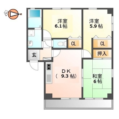 住吉 アパート 3DK 102の間取り図