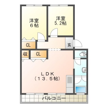 住吉 マンション 2LDK 104の間取り図