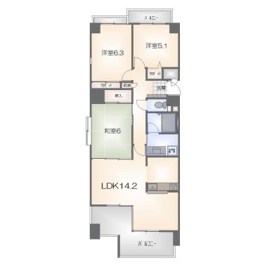北前川町 マンション 3LDK 201の間取り図