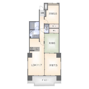 北前川町 マンション 3LDK 202の間取り図