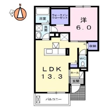 クラール南矢三D 102の間取り図