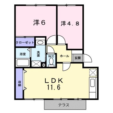 グランディール矢三B 102の間取り図