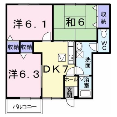 アビタシオン勝瑞B 102の間取り図