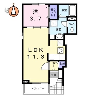 アンソレイエB 101の間取り図