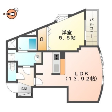 八万町 マンション 1LDK 106の間取り図