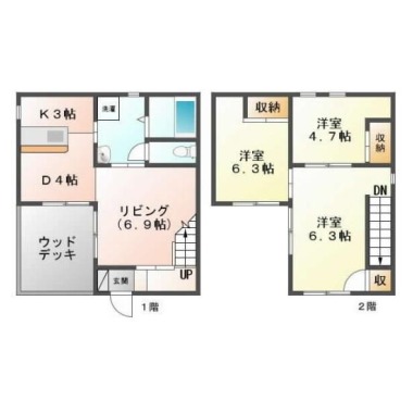 南島田町 一戸建て 3LDK Bの間取り図