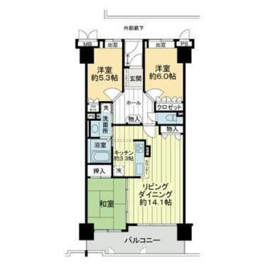 サーパス佐古六番町 1402の間取り図