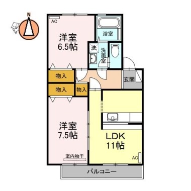 コスモタウンA棟 102の間取り図