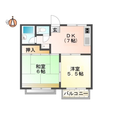 北田宮 アパート 2DK 102の間取り図