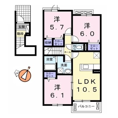 クラール南庄町 D 202の間取り図