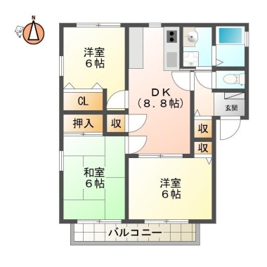 フォブールタウン南田宮 B棟 201の間取り図