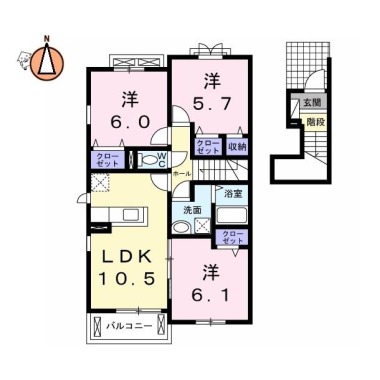 フランメゾン南沖洲B 206の間取り図