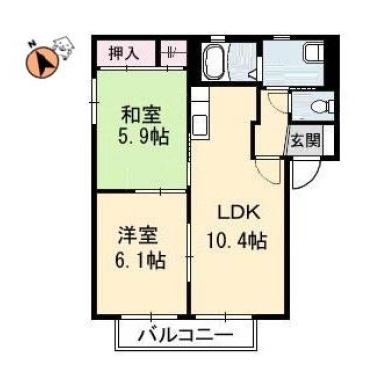 南佐古三番町 アパート 2LDK 102の間取り図