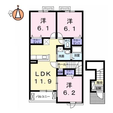 クラール 安宅C 202の間取り図