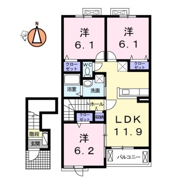 クラール 安宅D 202の間取り図