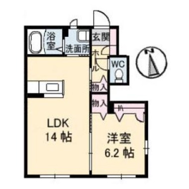 花ぽーと A棟 E101の間取り図