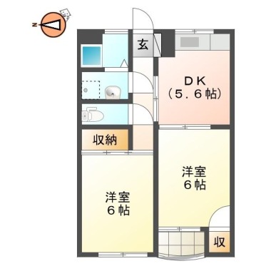 南佐古六番町 マンション 2DK 302の間取り図