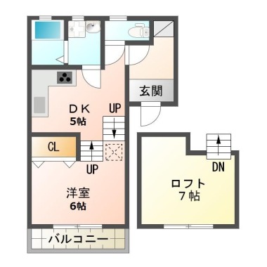 北矢三町 アパート 1LDK 1Bの間取り図