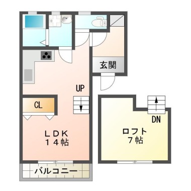 北矢三町 アパート 1LDK 2Bの間取り図