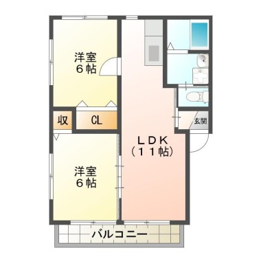 北矢三町 アパート 2LDK 101の間取り図