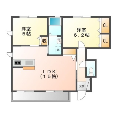 クラヴィエ北田宮A A102の間取り図