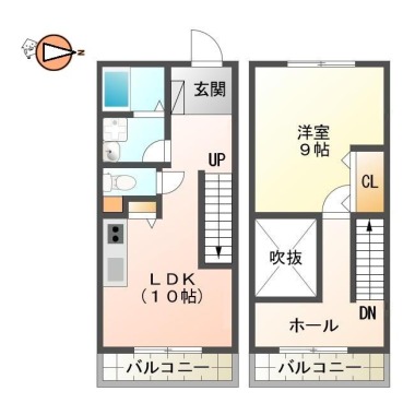 八万町夷山 アパート 1LDK B-3の間取り図