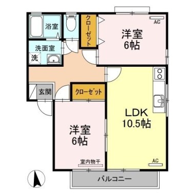 コスモタウンF棟 102の間取り図