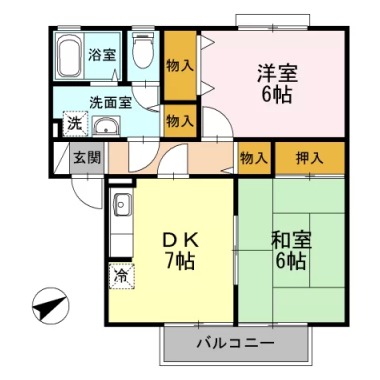 シャトル沖浜 A棟 A102の間取り図