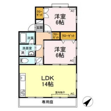 セジュール吉岡 D棟 D101の間取り図