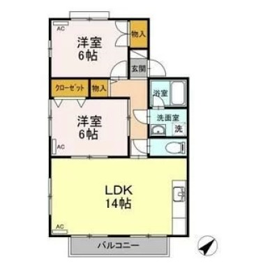 セジュール吉岡 E棟 E202の間取り図