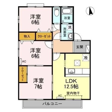 コスモタウン D棟 D102の間取り図