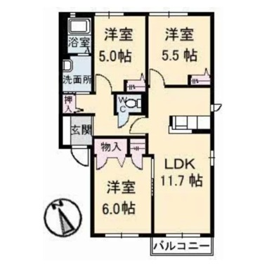 メゾンドソレイユ 3番館 207の間取り図