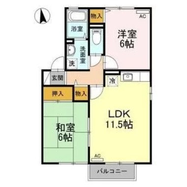 アビタシオン那賀川 A棟 101の間取り図