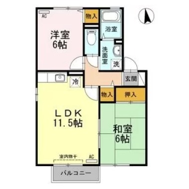 アビタシオン那賀川 B棟 105の間取り図
