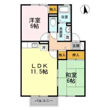 アビタシオン那賀川 B棟 202の間取り図